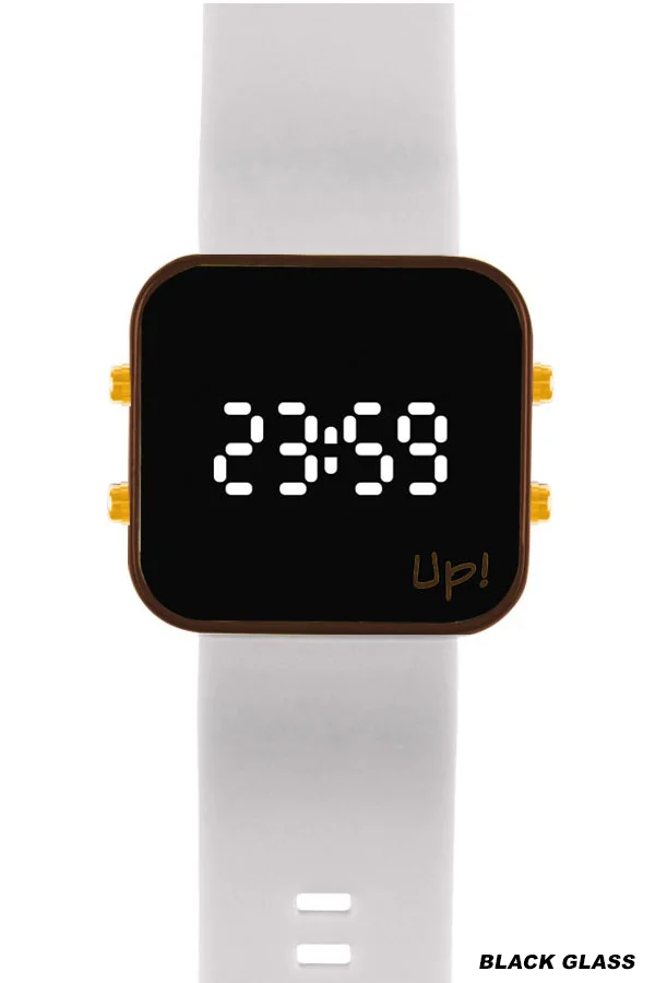Up! Watch New Black Glass Gold Key Kahverengi & Beyaz Kol Saati