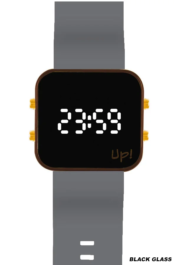 Up! Watch New Black Glass Gold Key Kahverengi & Gri Kol Saati