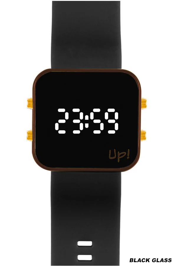 Up! Watch New Black Glass Gold Key Kahverengi & Siyah Kol Saati
