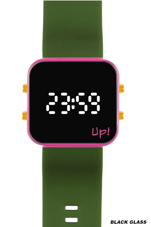 Up! Watch New Black Glass Gold Key Pembe & Yeşil Kol Saati