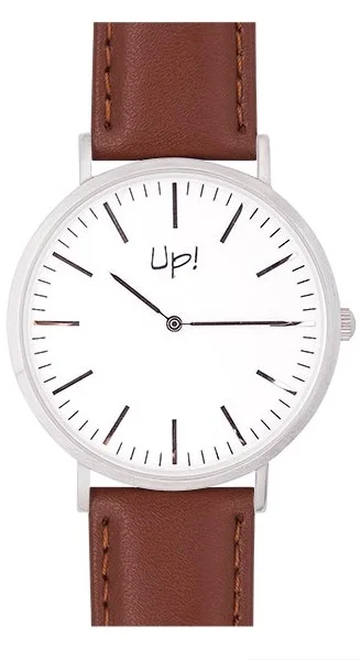 Up! Watch Silver & Brown Slim Case Saat
