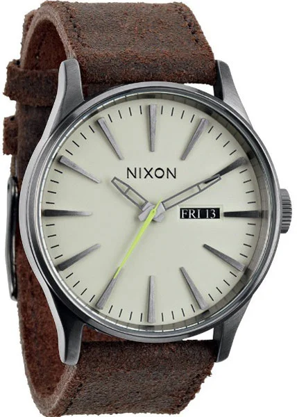 A105-1388 - Nixon Sentry Leather Gunmetal/brown Kol Saati - A