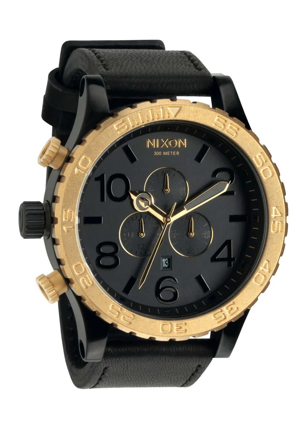 A124-1036 - Nixon 51-30 Chrono Leather Black/raw Gold Kol Saat