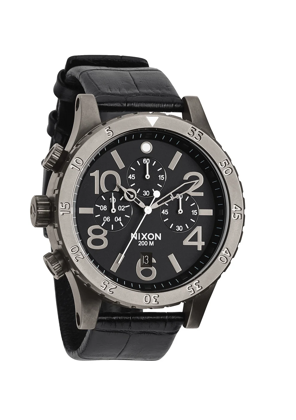 A363-1886 - Nixon 48-20 Chrono Leather Black Gator Kol Saati -