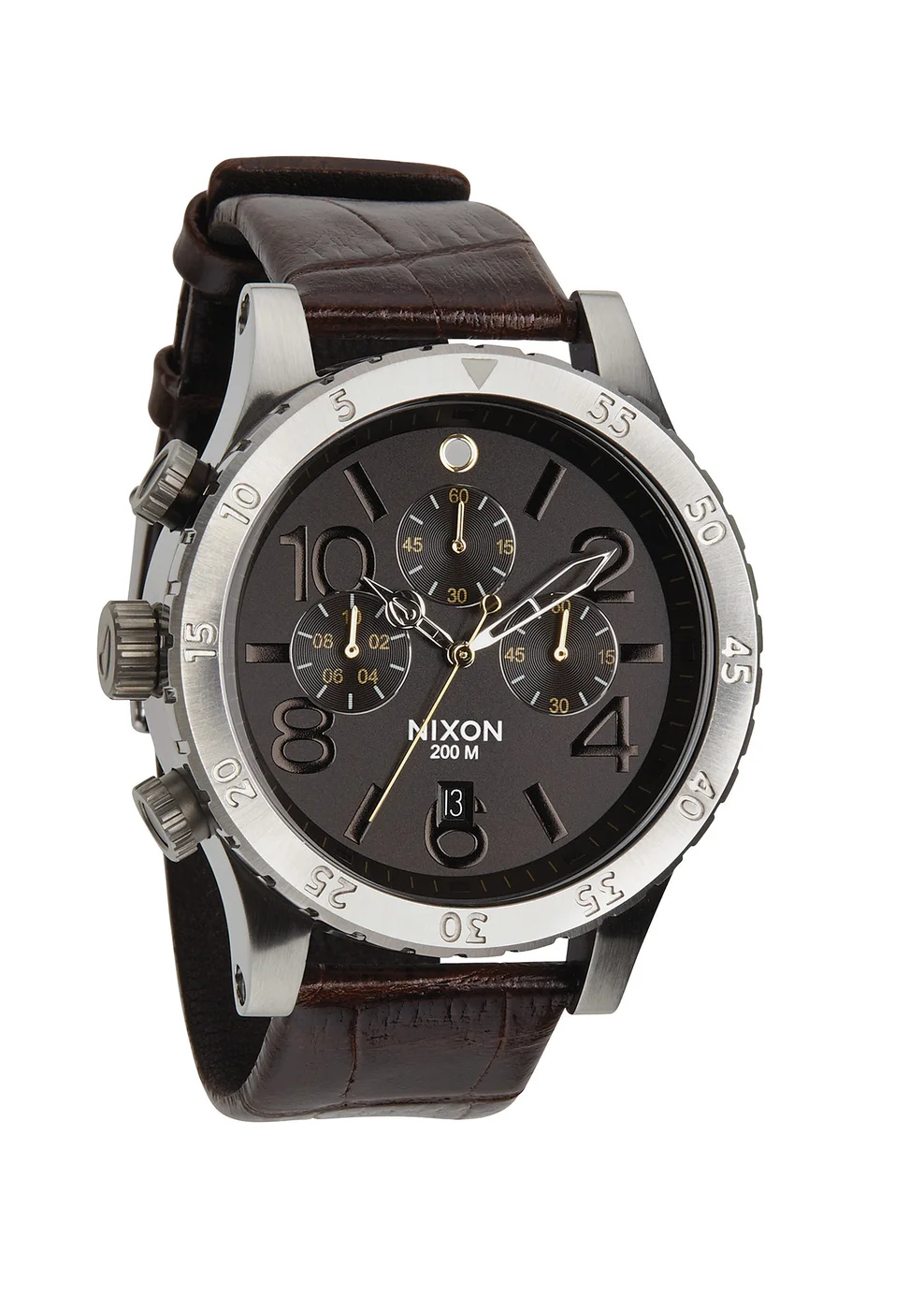 A363-1887 - Nixon 48-20 Chrono Leather Brown Gator Kol Saati -