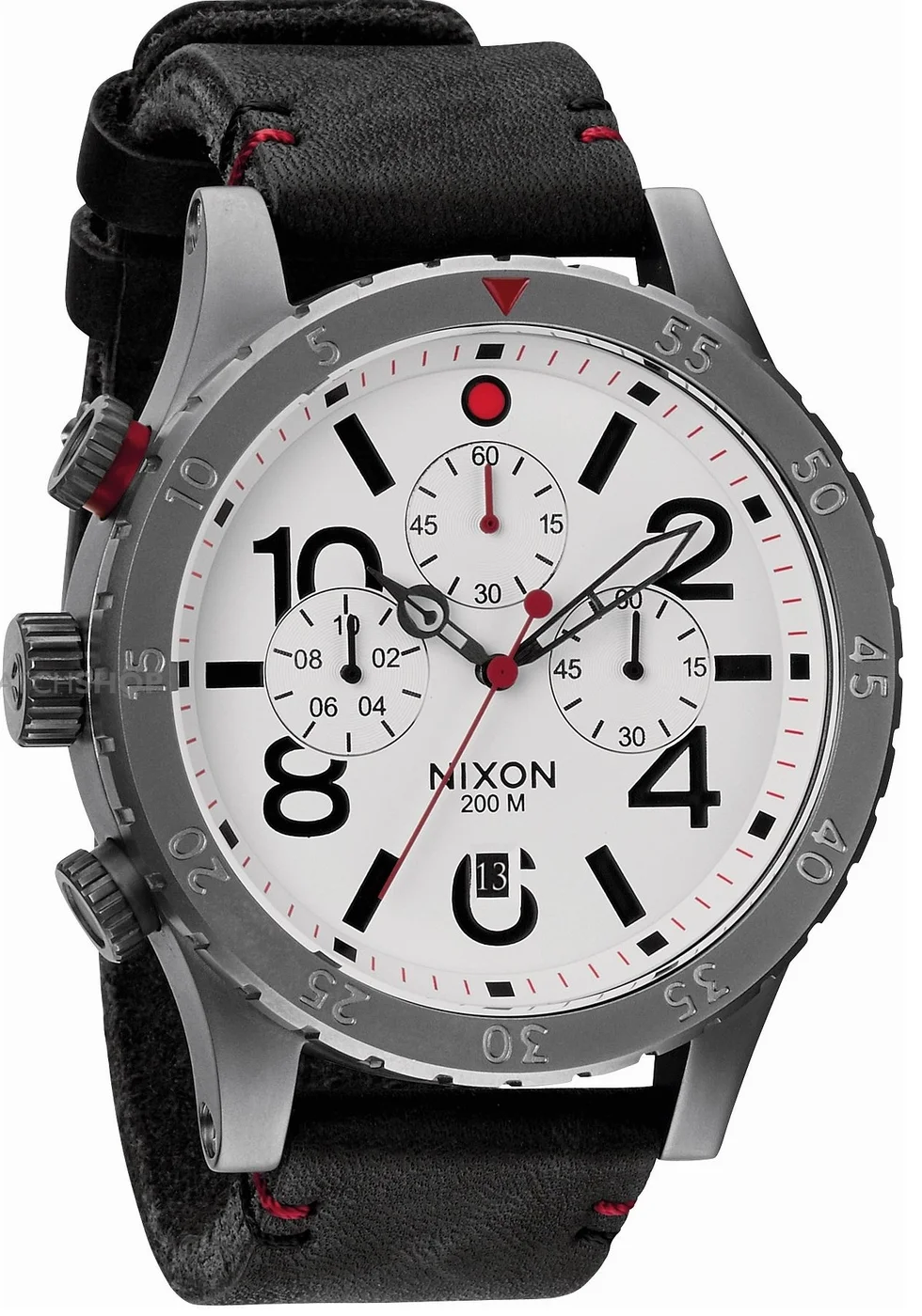 A363-486 - Nixon 48-20 Chrono Leather Gunmetal / White Kol Sa