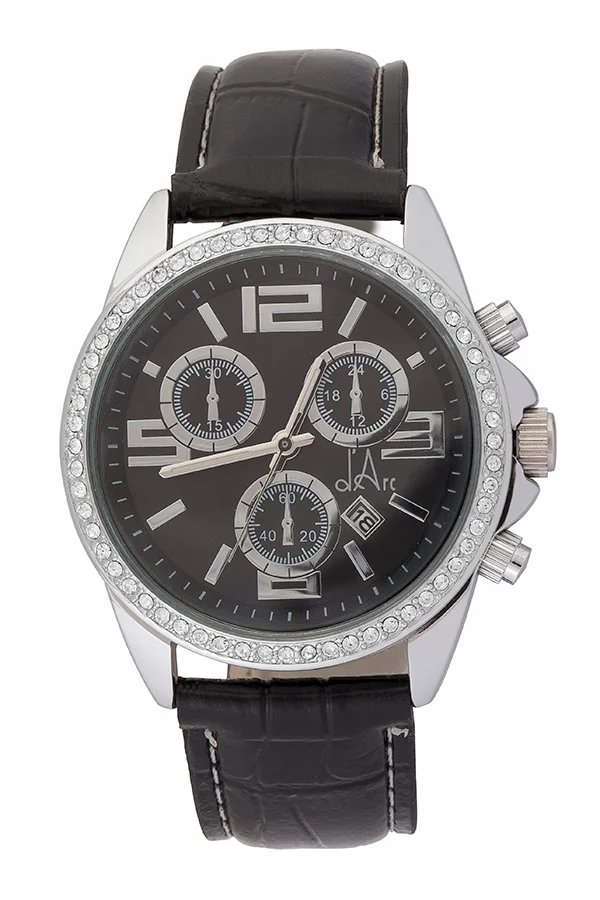 d'Arc Classy Silver/Black Leather Saat