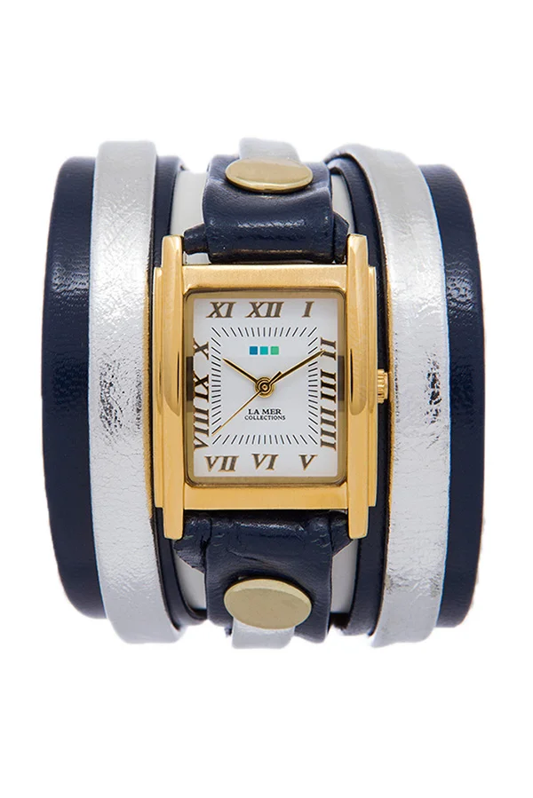 La Mer Collection Navy Metallic Silver Layer Saat