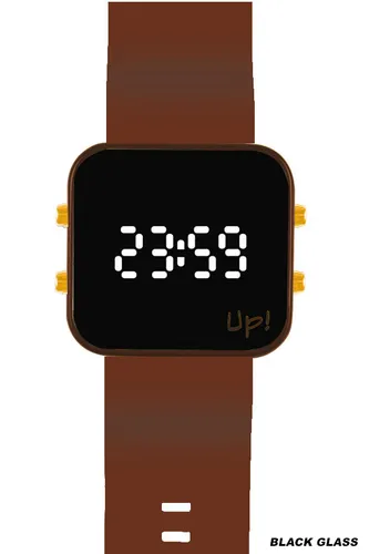 Up! Watch New Black Glass Gold Key Kahverengi & Kahverengi Kol Saati