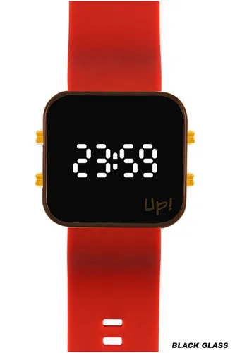 Up! Watch New Black Glass Gold Key Kahverengi & Kırmızı Kol Saati