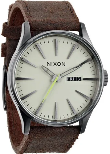 A105-1388 - Nixon Sentry Leather Gunmetal/brown Kol Saati - A