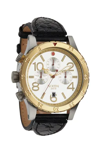 A363-1884 - Nixon 48-20 Chrono Leather Silver / Gold / Black K