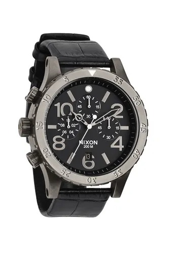 A363-1886 - Nixon 48-20 Chrono Leather Black Gator Kol Saati -