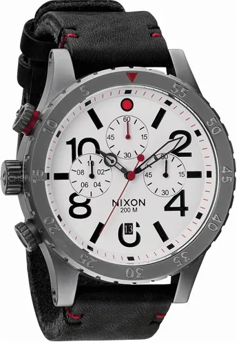 A363-486 - Nixon 48-20 Chrono Leather Gunmetal / White Kol Sa